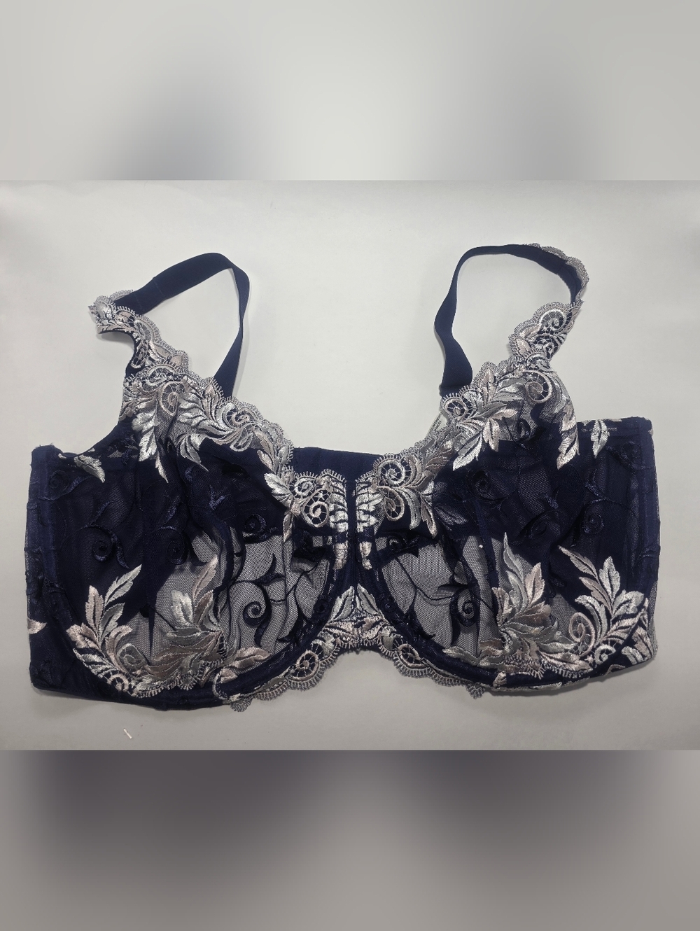 Soma 40G Lace Underwire Bra Navy Blue Silver Embroidery Unlined Sexy EUC